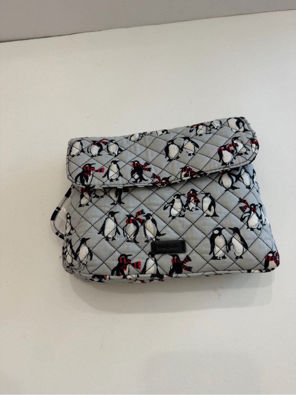 Vera Bradley Gray Playful Penguins Quilted 5 Brush Travel Make Up Cosmetic Bag